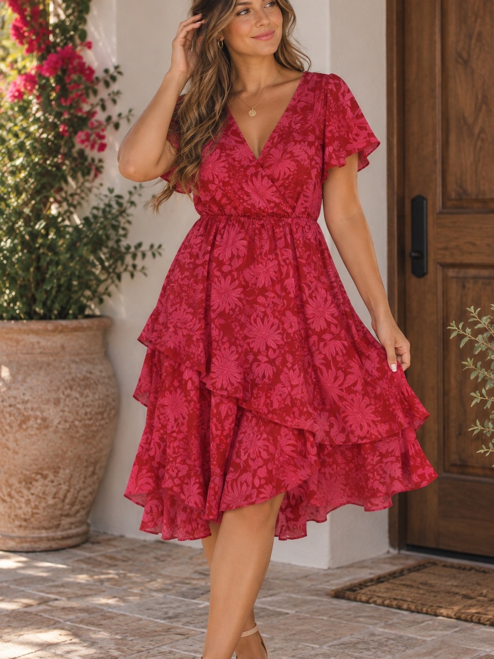 sofia by sofia vergara Magenta Floral High-Low Wrap Dress
